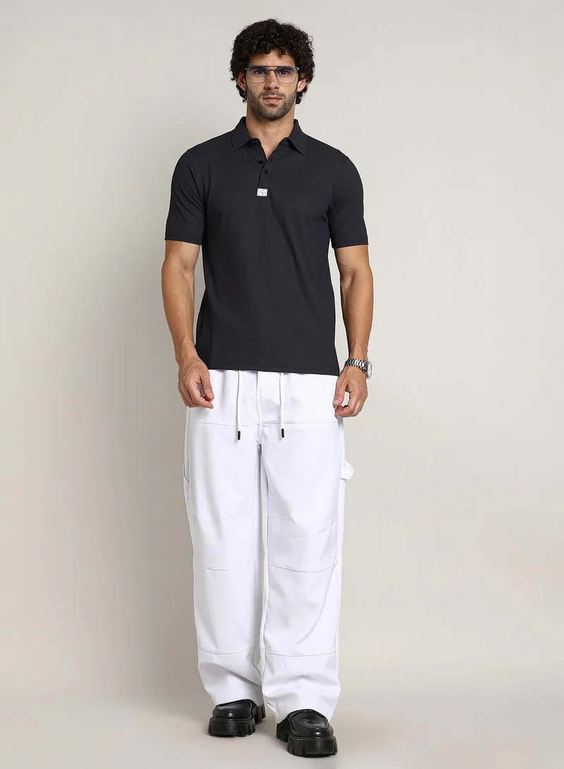 CAHOOT  Men's Chalk White Relaxed-Panel Cargo Trousers For Casual Wear | Mid-Rise | Relaxed Fit | Button Closure | Cargo Pants Crafted With Comfort Fit For Everyday Wear for Men | Best Price UAE